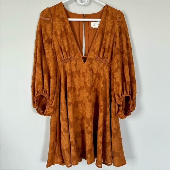 Anthropologie Rust Orange Floral Mini Dress - Picture 2 of 3